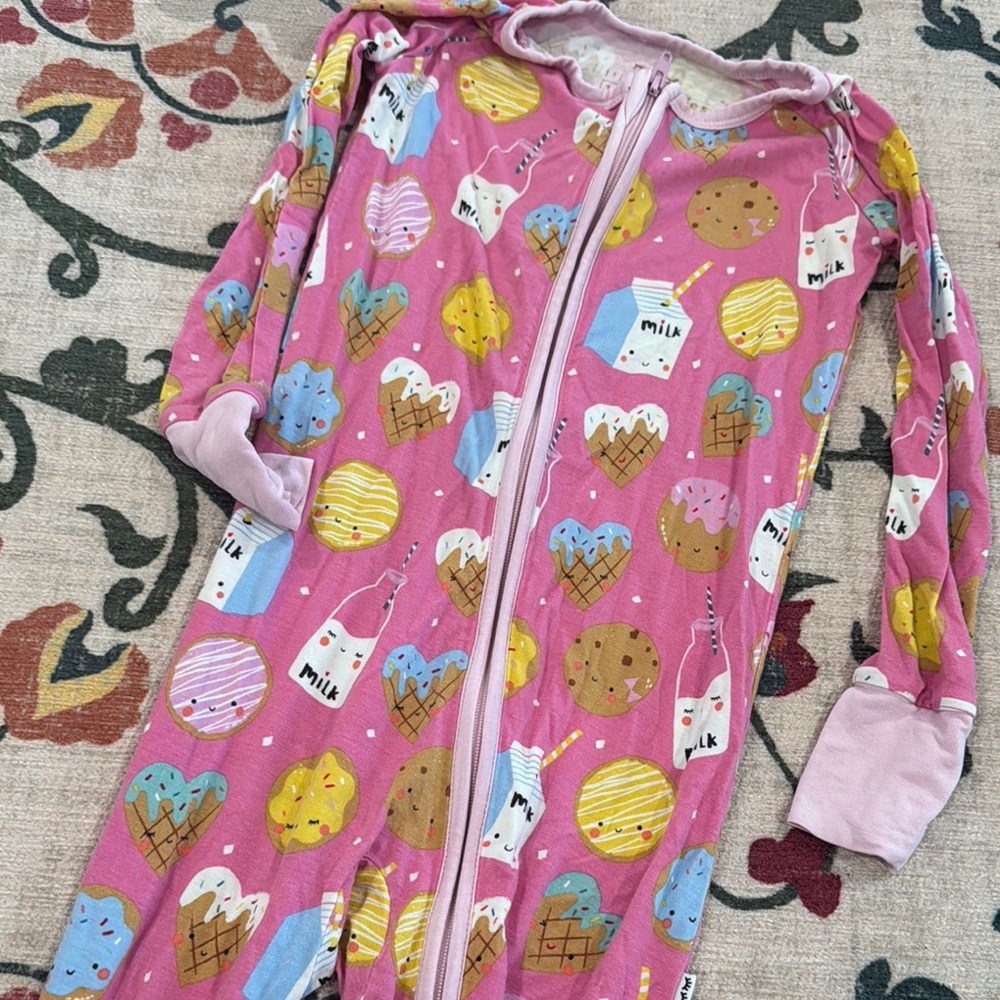 Little Sleepies Pink Milk and Cookie Print Zippie